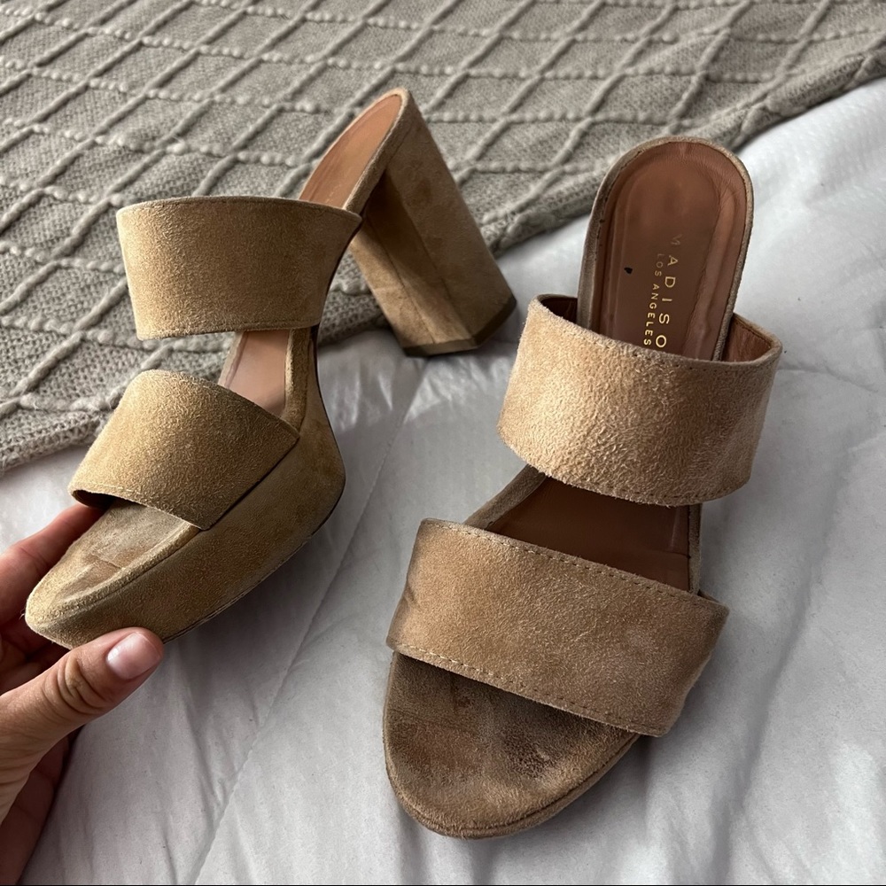 y2k suede block heels by madison los angeles in a size 39